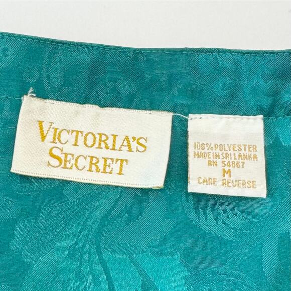 Victoria's Secret Vintage Gold Label Pajama SET Green Satin Jacquard Floral | M - Picture 11 of 14